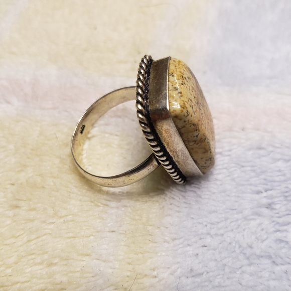Real Dendrite Jasper and 925 Sterling Silver Ring - Picture 5 of 5